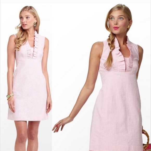 Lilly Pulitzer Dresses & Skirts - Lilly Pulitzer Light Pink Ruffle V-Neck Sleeveless Mini Dress